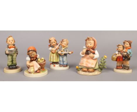 Five Goebel M. J. Hummel figures of children.Condition report intended as a guide only.One with minor nibble to base.