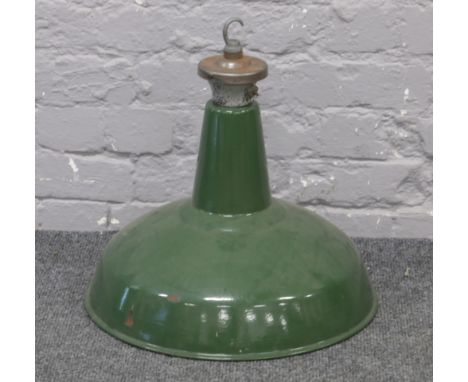A vintage green enamel industrial 'Saaflux' light shade by Benzamin.