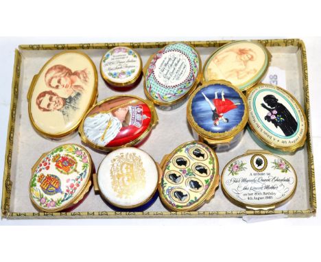 A group of eleven Halcyon Days Royal Commemorative enamel boxes and others 