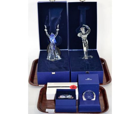 Two Swarovski crystal figure of dancers, Antonio and Isadora, with boxes and stand 