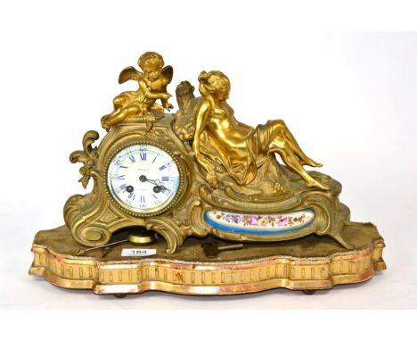 A French porcelain mounted ormolu figural mantel clock, the dial signed ''Bollotte, Rue Vivienne 33 Paris'', the reverse of t