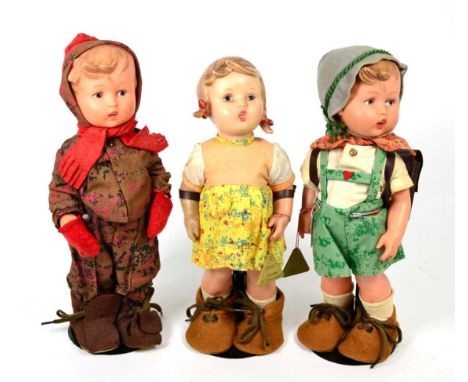 A pair of Hummel dolls 'Peterle' and 'Rosl' with a shi doll (3)