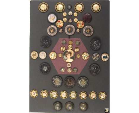 Buttons - mostly metal incorporating early celluloid, 56 portraits, floral and others, largest, 3.8cm including a set of eigh