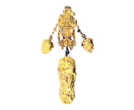 A fine late 18th Century gilt etui chatelaine, attributed to Boulton and Fothergill, Soho Manufacturing, Birmingham, the hing