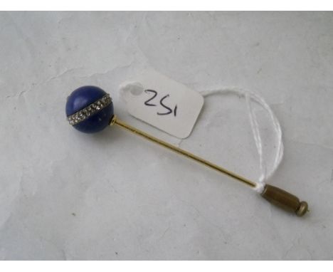 A Lapis & diamond mounted stick pin    
