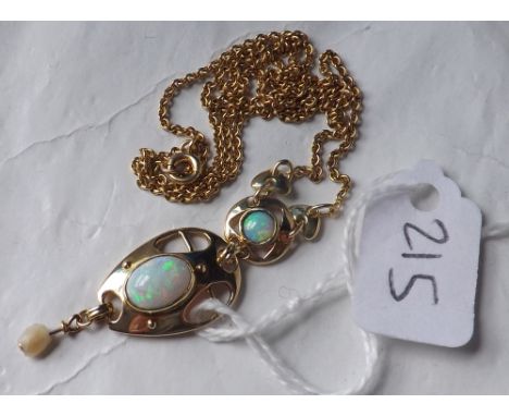 MURRLE BENNETT – ART NOUVEAU OPAL &  pearl pendant necklace mounted in 15ct gold   