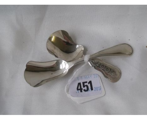 A bright cut Dutch caddy spoon also a larger example 18g  