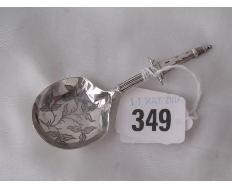 Unusual Victorian caddy spoon the terminal in the  form of Eddystone Lighthouse Birm 1869 by GU   