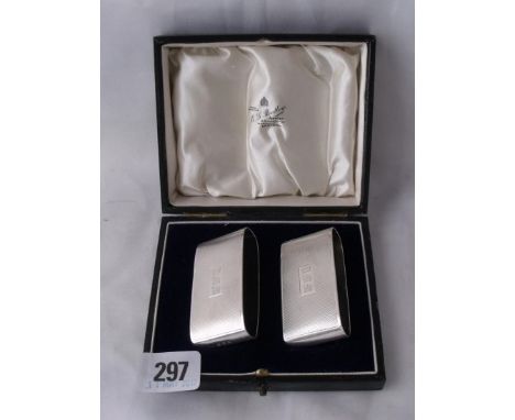 Boxed pair engine turned napkin rings 2.75” wide  90g Birm 1929       