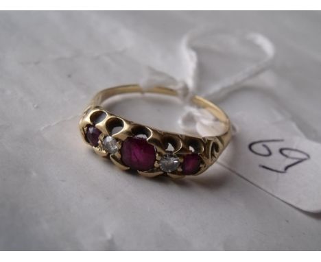 18ct gold ruby & diamond five stone ring 3g  approx size 'P'        