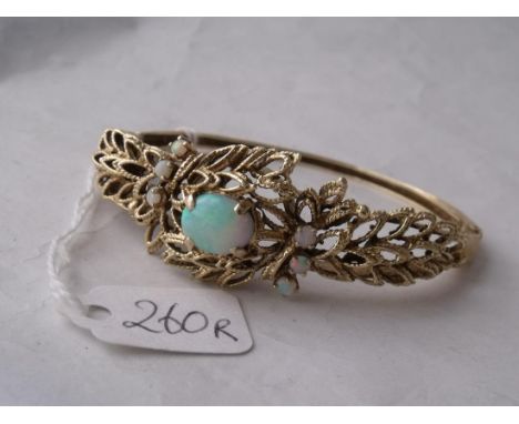 GOOD 14CT GOLD OPAL SET FANCY HINGED  bangle 22g        