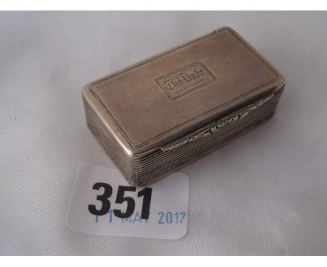 A Victorian snuff box with reeded sides 2” wide  Lon 1841 by M & R  32g      