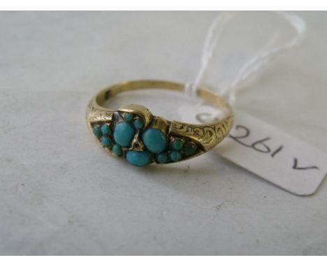 Victorian 15ct turquoise set ring 'R' 2g    