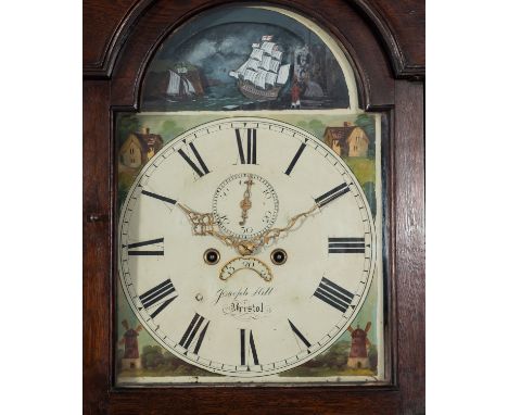 Joseph Hill, Bristol, an oak rocking ship automata longcase clock the eight-day duration movement striking the hours on a bel