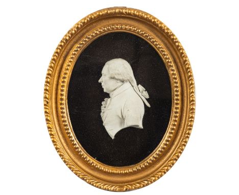 A Champion's Bristol white biscuit porcelain portrait plaque of Sir George Colebrooke modelled in high relief pointing sinist