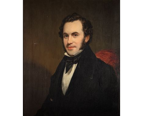 British School, 19th Century - Portrait of William Brown, wearing a black suit and a black cravat, circa 1840 -Oil on canvas 