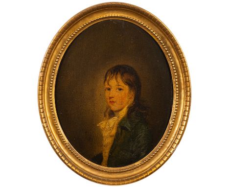 British School, 19th Century -Portrait of a boy in a blue coat, head and shoulders -Oil on panel -29 x 23cm (oval) -Provenanc