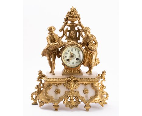 A mid-Victorian gilt-metal and alabaster mantel clock the eight-day duration movement striking the hours and half-hours on a 