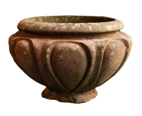 Compton Pottery, a terracotta 'Leix' planter, 20th century; of squat form, with everted rim above recessed lobed petals, 36cn