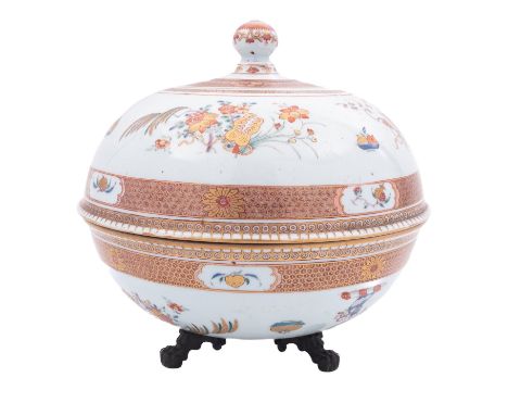 A pair of large Chinese verte/Imari armorial tureen covers adapted to form a bowl and cover, enamelled with armorial bearings