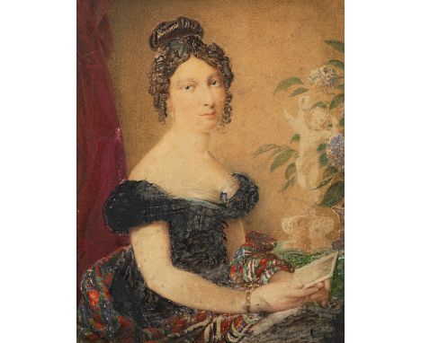 Albin Roberts Burt (British, 1783-1842) -Seated portrait of a lady -Pencil and ink wash -28.5 x 21cm -Signed and inscribed 'D