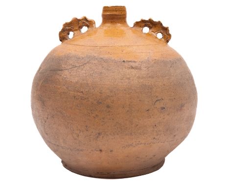 A Verwood [Dorset] pottery Owl costrel, of typical globular form the glazed shoulders with lug handles, 23.5cm high.