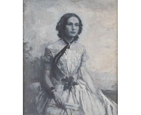 *Gladys Marguerite Baker (British, 1889-1959) -Portrait of a seated lady, in monochrome -Oil on board -60 x 50cm - 81 x 71cm 