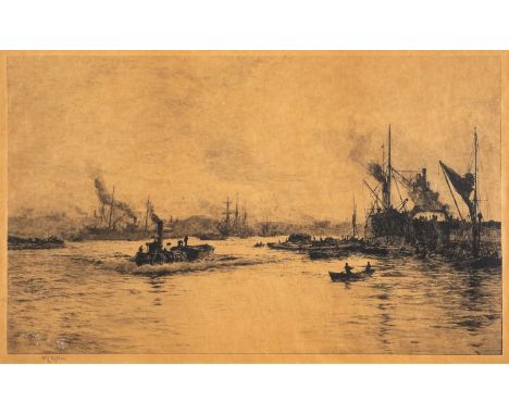 William Lionel Wyllie RA (British, 1851-1931) -Lower Pool, River Thames -Etching -28 x 47cm - 59 x 79cm framed -Signed in pen
