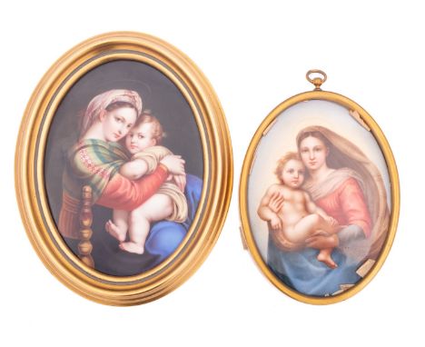A KPM Berlin porcelain oval plaque of 'The Sistine Madonna' after Raphael, impressed mark,17.5 x 13cm in metal frame; and a G