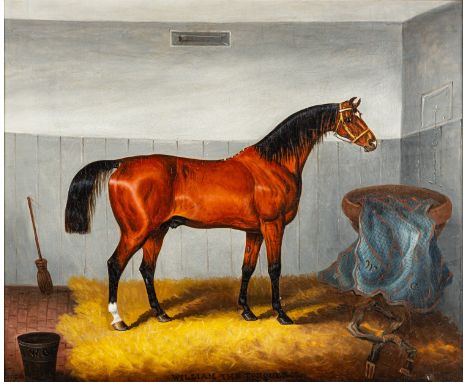 Samuel Spode (British, fl. 1825-1858) - The racehorse William the Conqueror, in a stable - Oil on canvas - 61 x 74cm -76 x 88