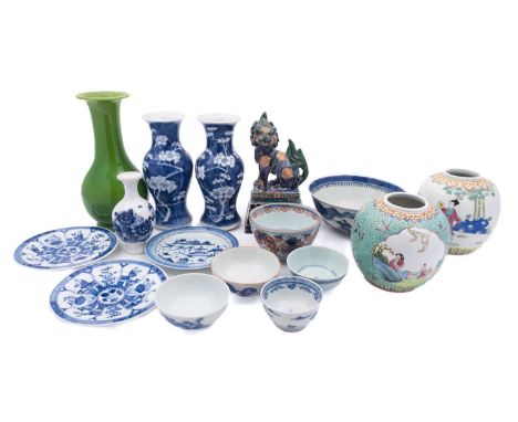 A mixed lot of  Chinese and Japanese porcelain, late 19th/20th century  including a pair of blue and white prunus blossom bal