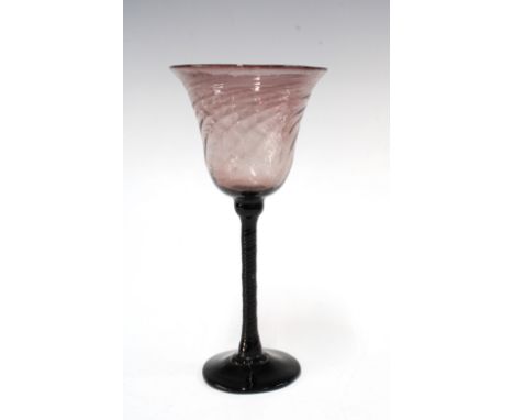 Venetian purple wine glass, hand-blown wrythen bowl and spiral stem, 19cm