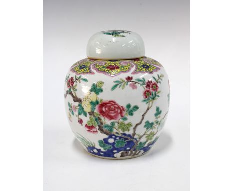 Chinese famille rose ginger jar and cover, decorated with flowering branches, the base with four character Daoguang mark, 14c