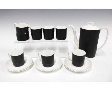 Susie Cooper black and white glazed  six place coffee set, pattern C2068, coffee pot 20cm (15)
