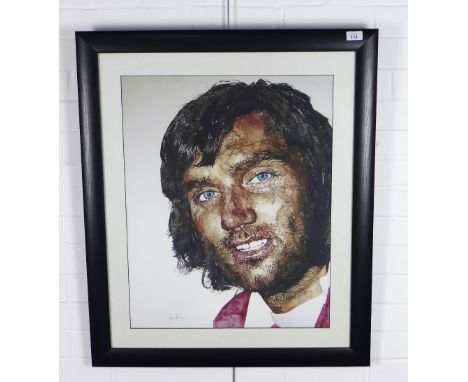AINE DEVINE RSW, framed print of George Best, framed under glass, 50 x 65cm