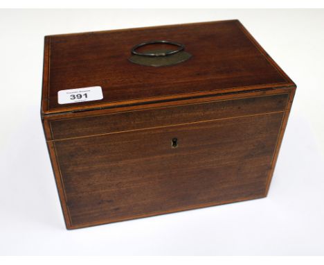 Georgian mahogany and satinwood inlaid tea caddy, the interior with two divisions with oval hinged lids,  23 x 15cm
