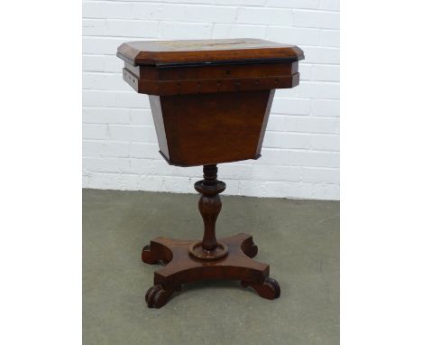 19th century mahogany work table with game board top, (A/F) 47 x 70 x 35cm.