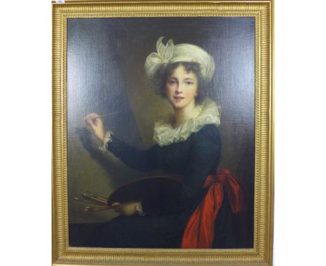 AFTER ELISABETH VIGEE LE BRUN (1755-1842), copy of Self Portrait at an Easel, oleograph in a giltwood frame, size including f