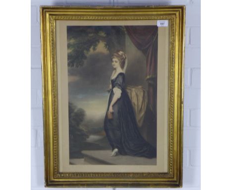 19th century lithograph print of a society lady, in a good gilt frame, under glass, size including frame 51 x 66cm