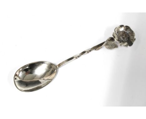 Silver spoon with flowerhead handle,designed by Audrey Grace Connelly, Edinburgh 1998, 14cm long