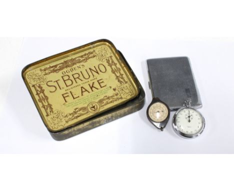 Vintage tobacco tin containing a cigarette case and two compass (4)