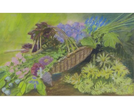 ANN KEPPIE, BASKET OF FLOWERS, signed pastel, framed under glass, 50 x 30cm