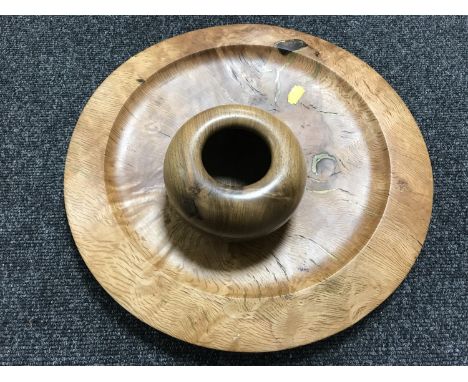 A burr oak bowl signed M. Barry 2007, together with a Walter Gundray turned walnut bowl