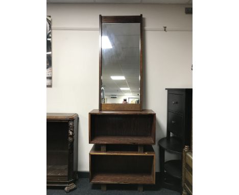 Two rosewood low shelves together with a rosewood framed mirror  CONDITION REPORT: The internal measurements of each shelf is