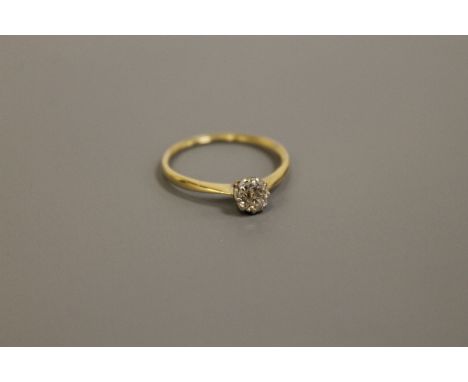 18ct old cut solitaire diamond ring  CONDITION REPORT: Approximately 0.3 carat. Colour approx. K/L. Visible fissure within st