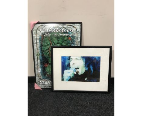 A framed signed Stavri Kalinov exhibition poster, signed framed Ian Henry print of Freddie Mercury 