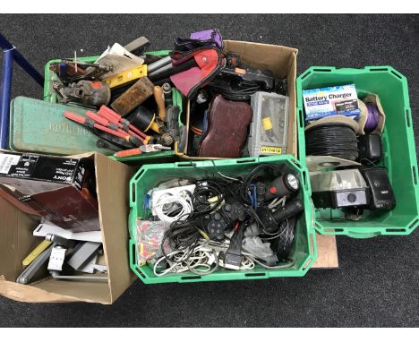 Five boxes of hand tools, hard ware, door closers, DVD player etc 