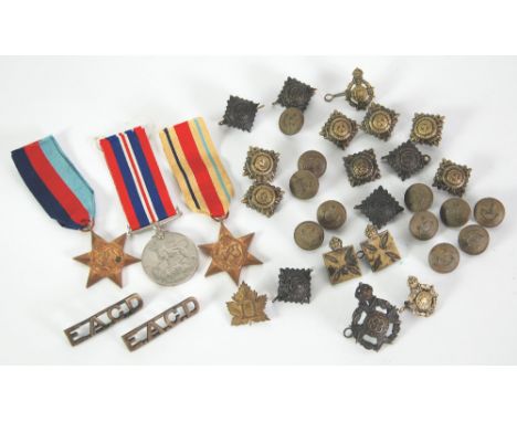 THREE WORLD WAR II SERVICE MEDALS WITH RIBBONS in 1939/45 medal and star and Africa Star a SET OF TWELVE KINGS AFRICAN RIFLES