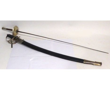 INDIAN 20TH CENTURY SABRE THE CURVED BLADE with dipped back edge and etched decoration, plated metal hilt 34" (86.3 cm) long 