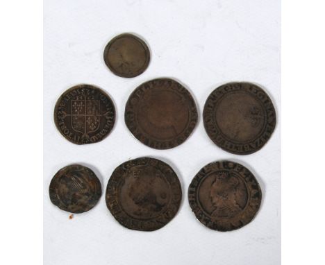 FOUR ELIZABETH I HAMMERED SILVER SHILLINGS portraits very worn, ELIZABETH I SILVER SHILLING with metal milled edge, portrait 